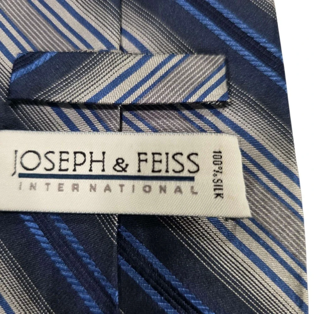 Joseph & Feiss‎ Striped Silk Tie Blue Gray Men's Formal Necktie Designer Estate